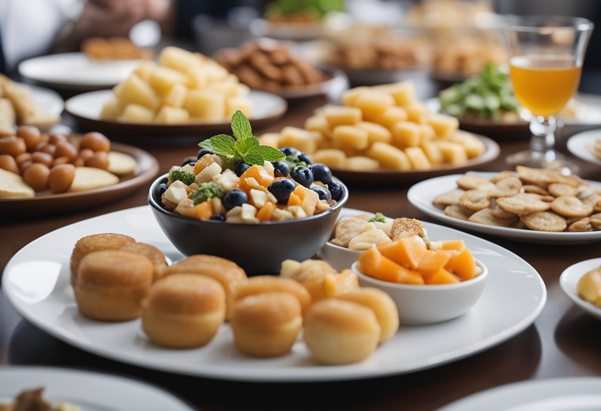 A table with various quick and practical snacks displayed on plates and trays