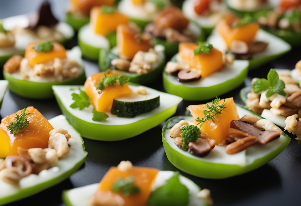 An array of quick and irresistible appetizers displayed on a stylish serving platter. Various small bites and snacks are arranged in an appetizing manner