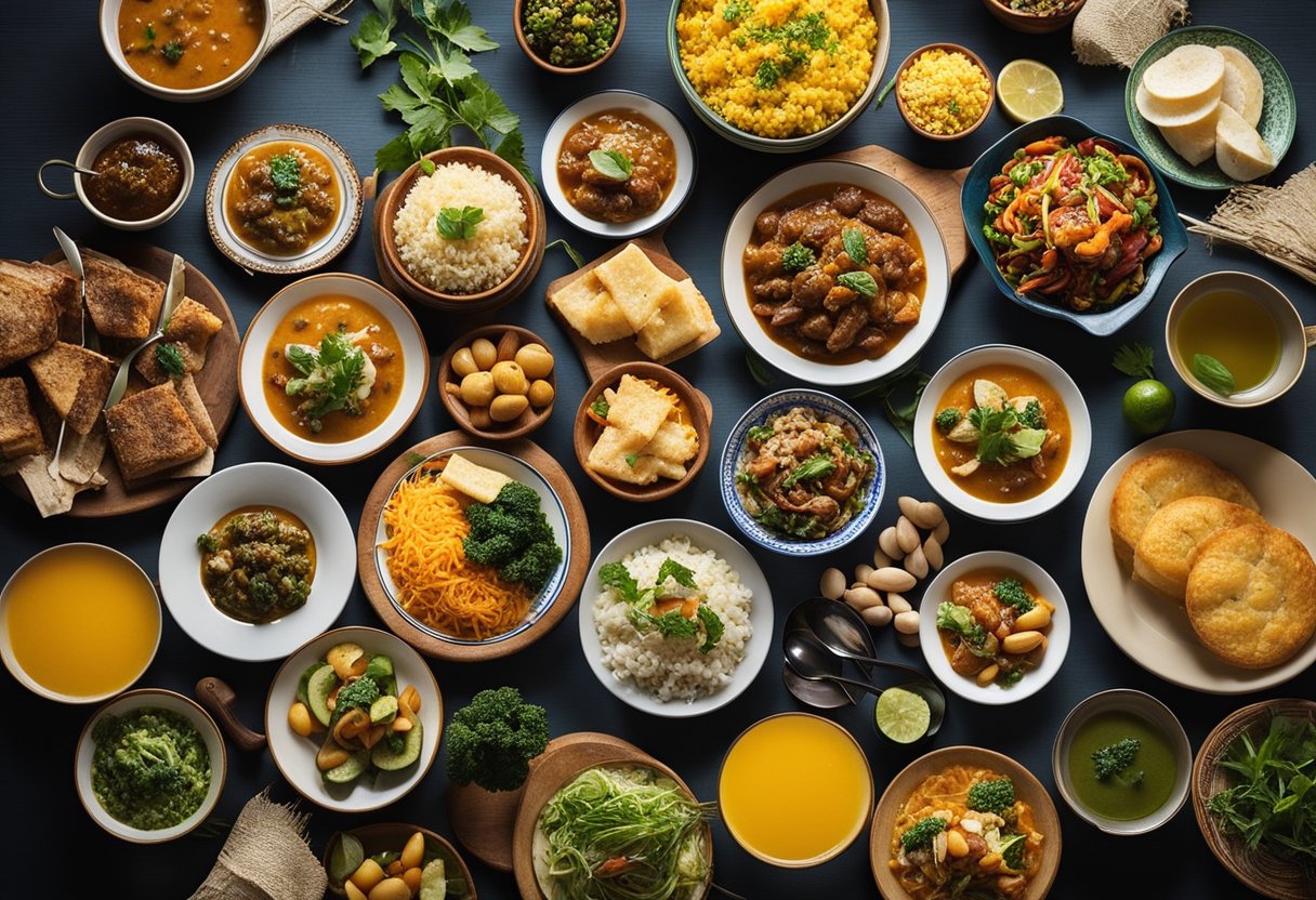 A table filled with colorful and diverse dishes from the northern region of Brazil, showcasing the unique and traditional cuisine of each state