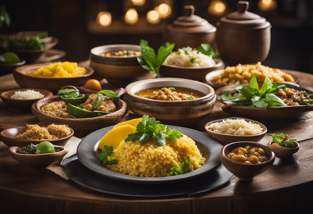 A table displaying various traditional dishes from the Northeast region of Brazil, representing the culinary specialties of each state