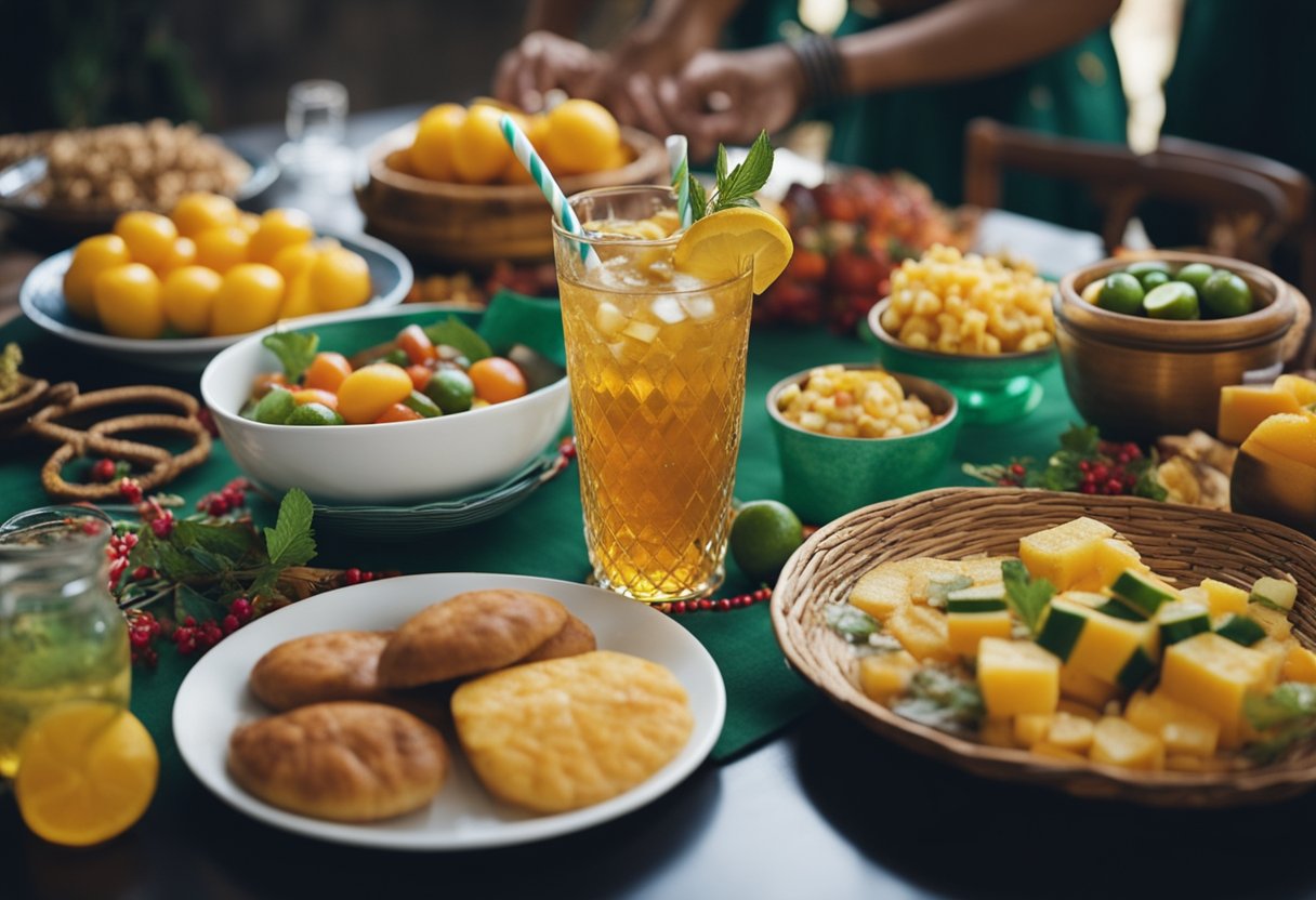 A table adorned with colorful traditional drinks and festive recipes for Junina parties