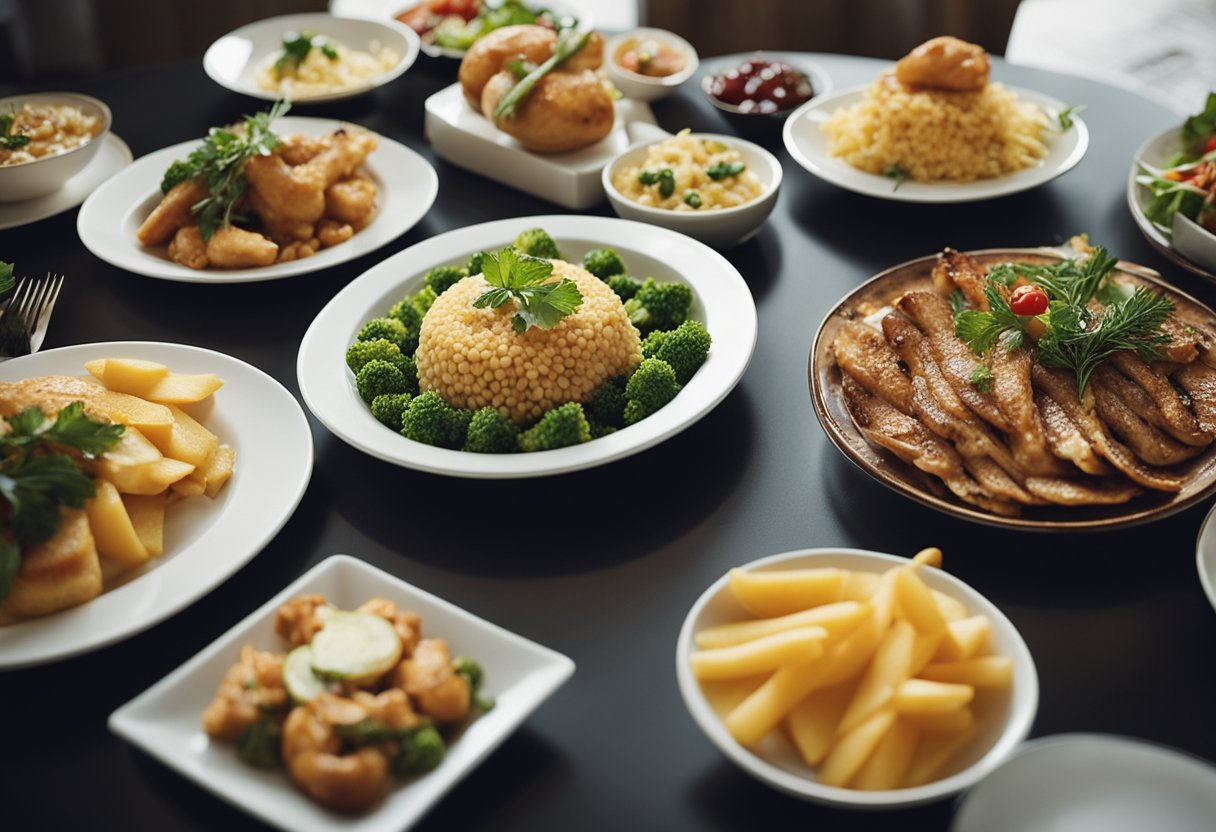 Main dishes, typical of end-of-year celebrations, arranged on a festive table