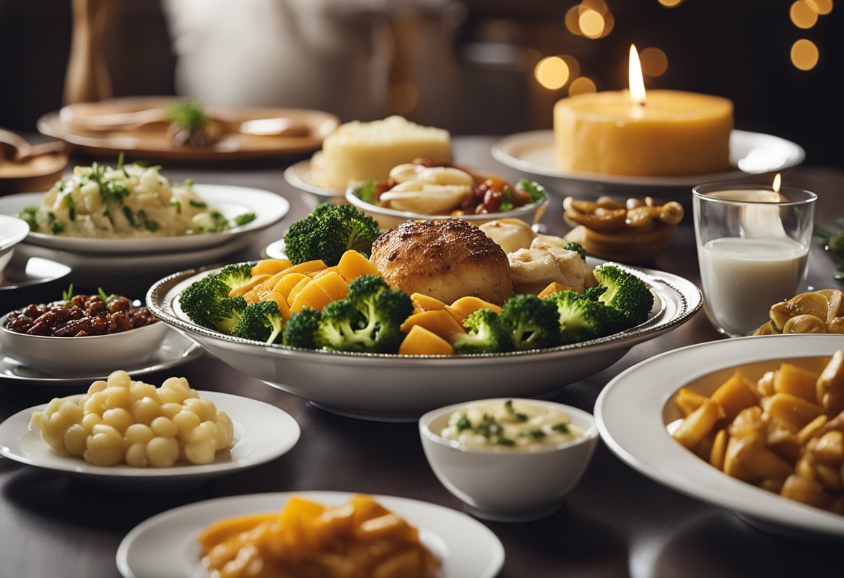 A table set with traditional holiday side dishes