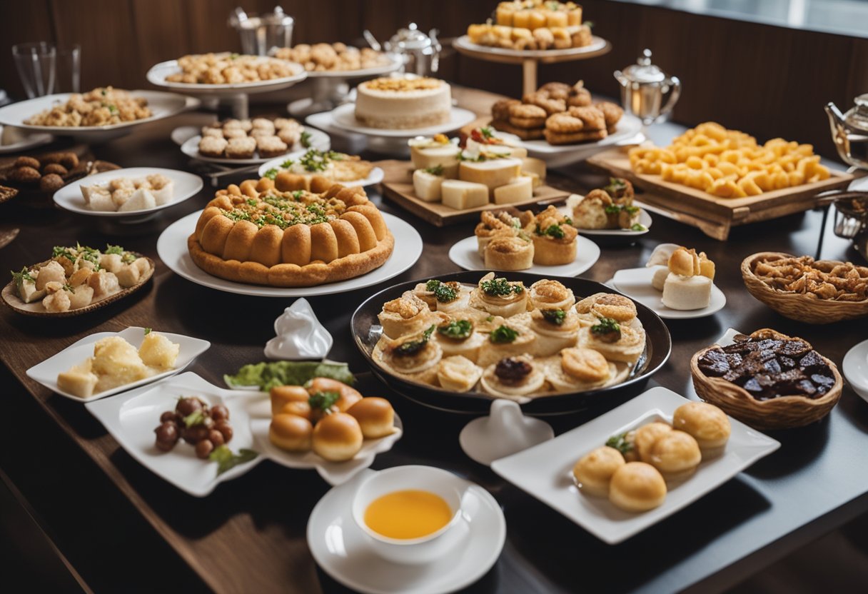 A table filled with traditional dishes and desserts for end-of-year celebrations