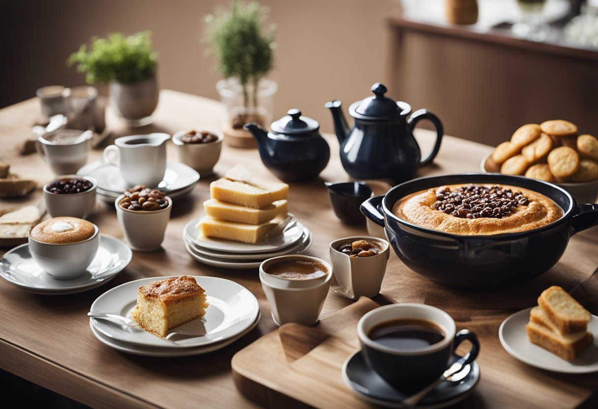 A table set with a variety of classic recipes for a delicious afternoon coffee break