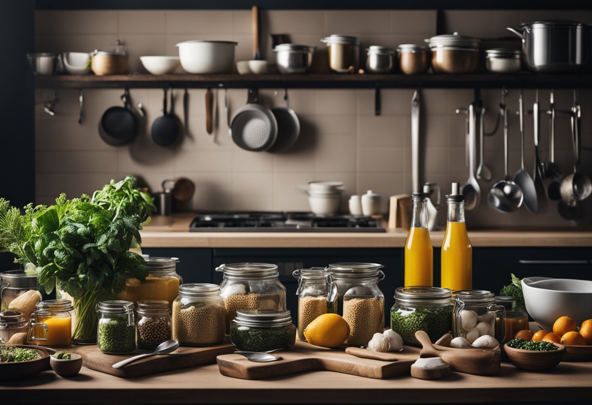 A well-stocked kitchen with essential tools and ingredients ready for cooking delicious dishes