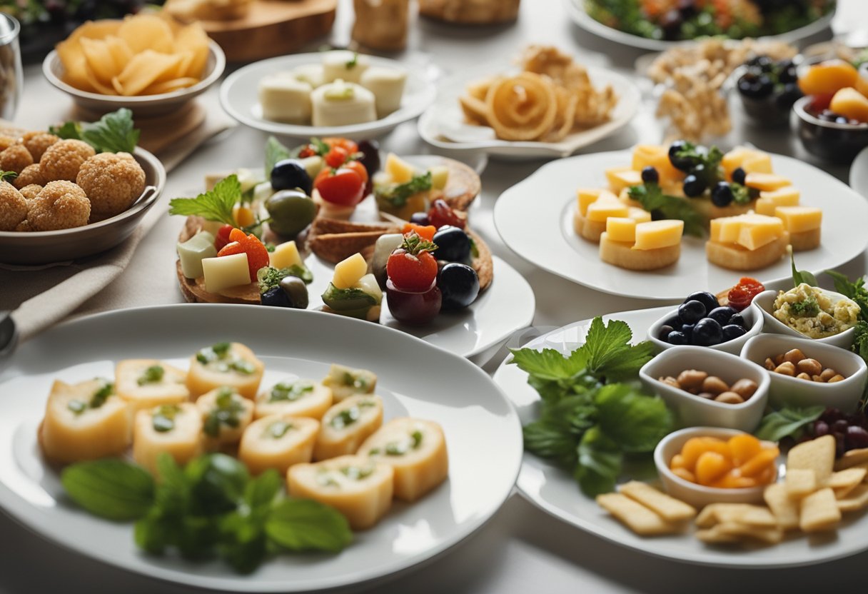 A table set with an array of classic appetizers and snacks, ready to impress guests